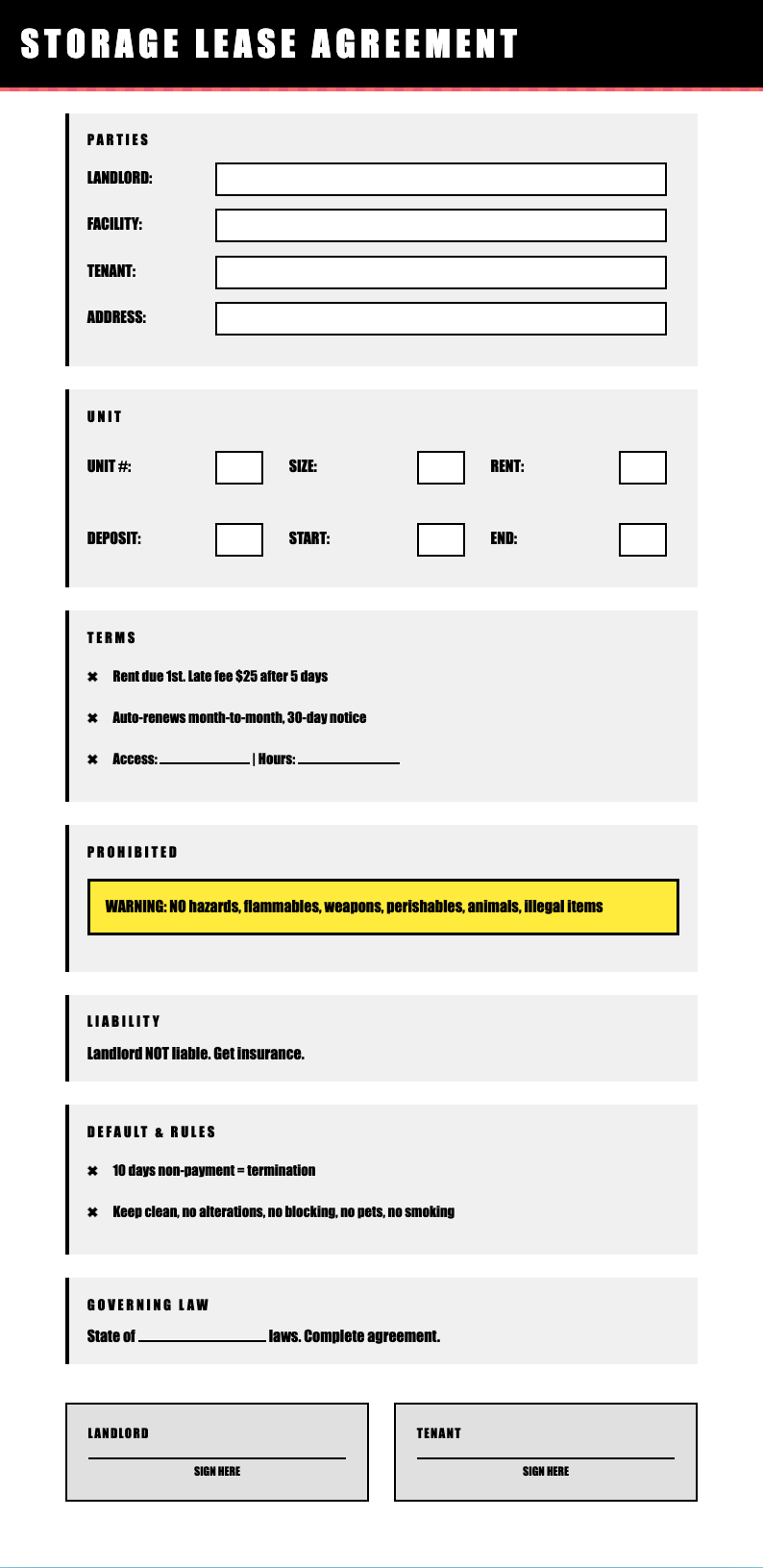 Retro 90s grunge storage unit lease agreement